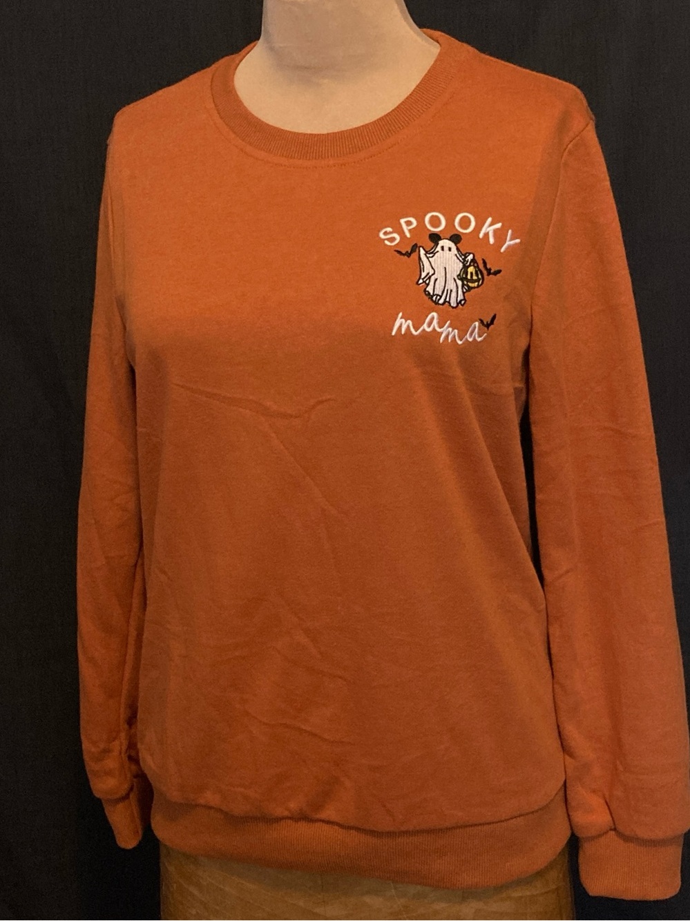 Spooky Mama Embroidered Orange Halloween Crewneck Sweater